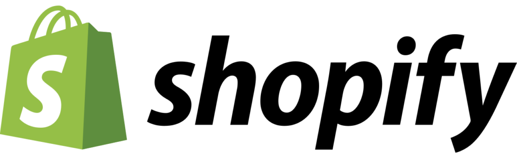 black shopify logo with their green shopping bag image